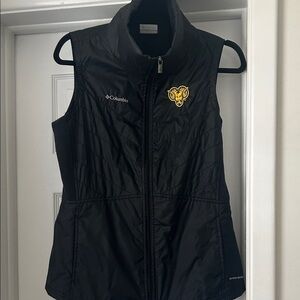 Columbia Black Vest, West Chester Ram emblem. EUC